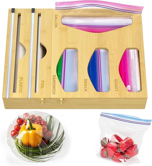 Carmanon Foil and Plastic Wrap Organizer with Sandwich Bag Storage Organizer